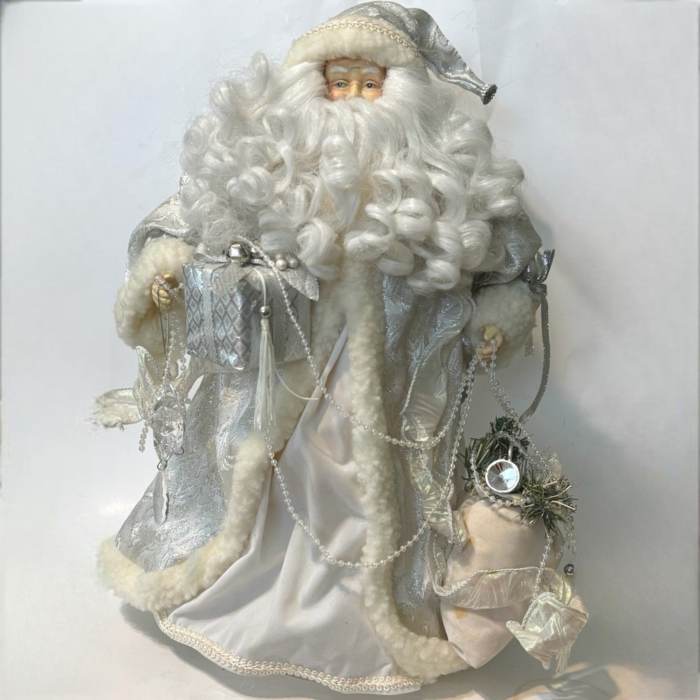 Christmas Around The World Santa Tree Topper Vintage White Silver Figurine XL